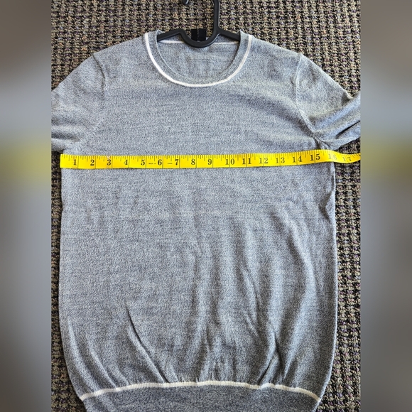 Theory Men's Gray Crewneck Sweater with Cream Trim - Picture 4 of 7